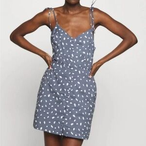 Abercrombie & Fitch Dark Blue Linen  Dress with White Dots XSP